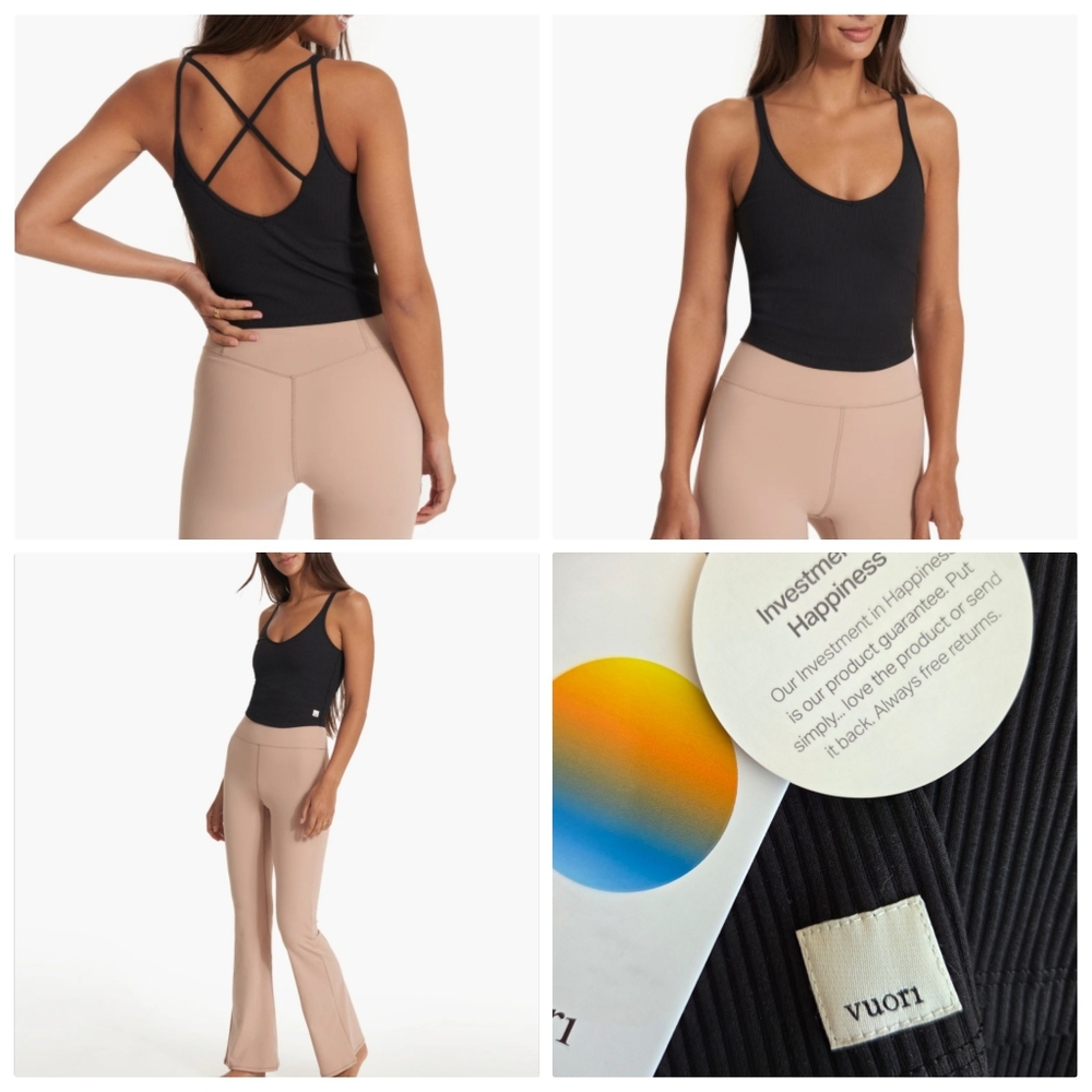Vuori Ribbed Crop Tank Top NWT Black Strappy Crisscross Shelf Bra Performance